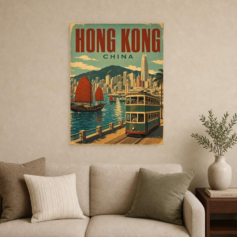 Hong Kong Travel Poster | Vintage Harbor Print | China Wall Art | Printed & Shipped image 9