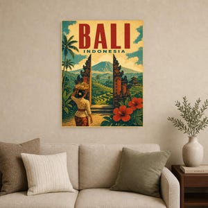 Bali Travel Poster | Vintage Rice Terraces Print | Indonesia Wall Art | Printed & Shipped image 9