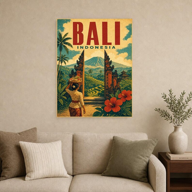 Bali Travel Poster | Vintage Rice Terraces Print | Indonesia Wall Art | Printed & Shipped image 9