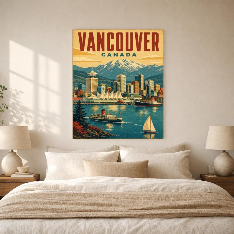 Vancouver Travel Poster | Vintage Harbor Print | Canada Wall Art | Printed & Shipped image 6