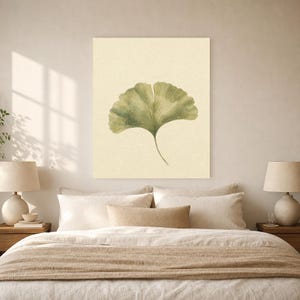 Sage Green Japandi Wall Art Print | Neutral Gallery Wall Set | Minimal Ginkgo Leaf Wabi Sabi Print image 6