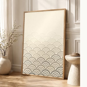 Set da parete neutro per la galleria Japandi Wall Art | Onde Seigaiha di salvia di sabbia | Stampa Wabi Sabi immagine 1