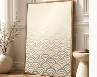 Neutral Gallery Wall Set Japandi Wall Art Print | Sand Sage Seigaiha Waves | Wabi Sabi Print