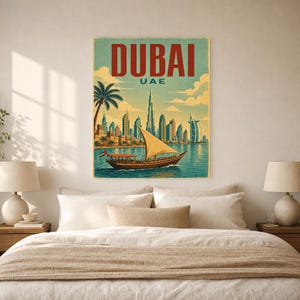 ドバイ旅行ポスター｜ヴィンテージ風スカイラインプリント｜UAEウォールアート｜印刷・発送 画像 6