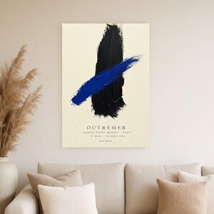 Zagranica | Abstrakcyjna sztuka ścienna | Nowoczesny plakat galeryjny | Minimalistyczny wydruk w kolorze niebieskim i czarnym | Wydruk i wysyłka zdjęcie 4