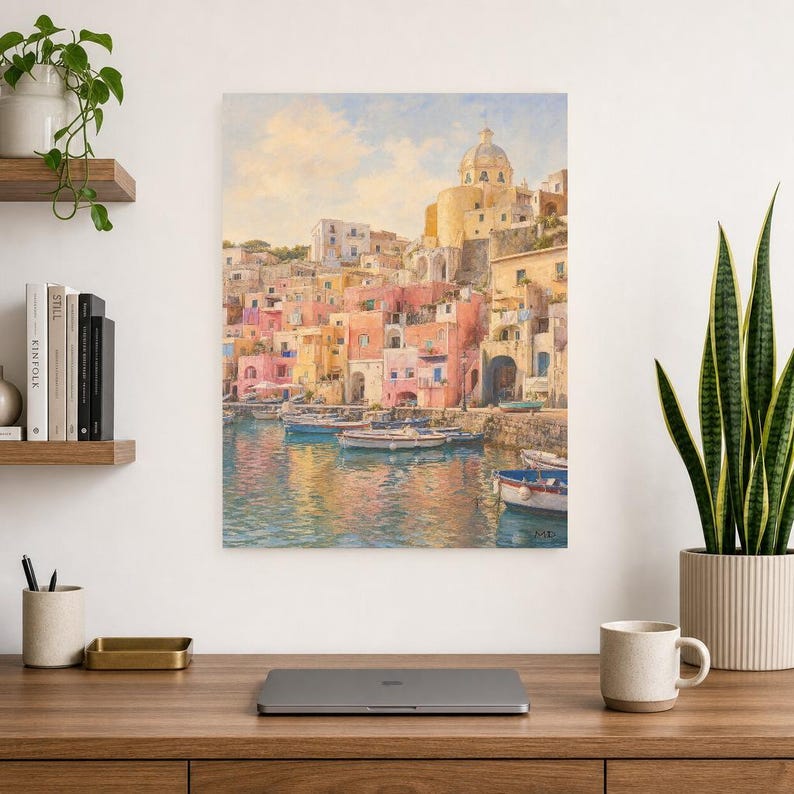 Procida Travel Poster | Soft Painting Italy Wall Art | Colorful Marina Coastal Print | Printed & Shipped image 8