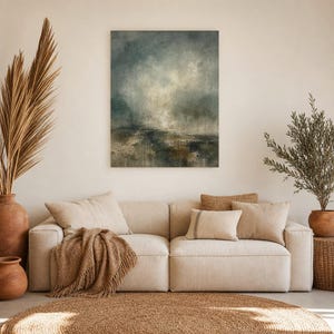 Dark Green Abstract Wall Art Print | Large Statement Color Field Print | Forest Impasto Textured Poster | Moody Wabi-Sabi Office Decor image 7