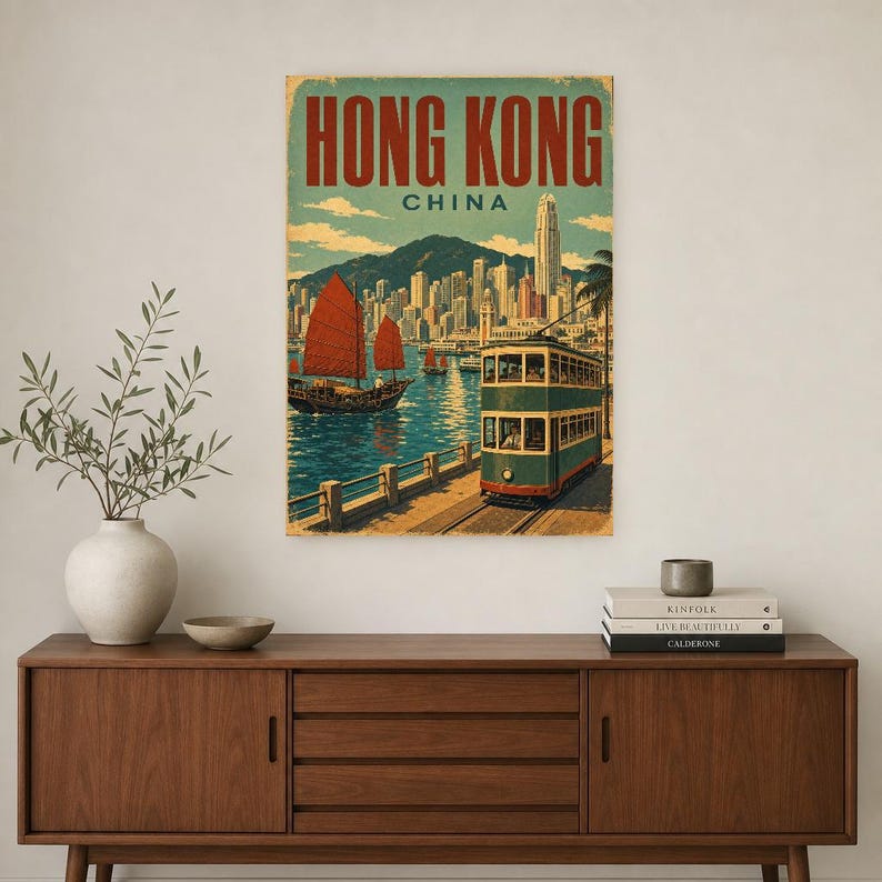 Hong Kong Travel Poster | Vintage Harbor Print | China Wall Art | Printed & Shipped image 2