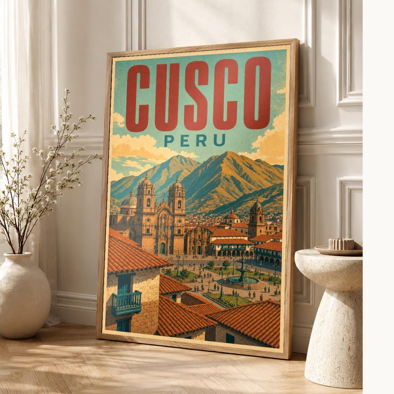 Plakat podróżniczy do Cusco | Vintage Andes Print | Sztuka ścienna z Peru | Wydrukowano i wysłano zdjęcie 1