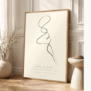 One Line | Abstract Wall Art | Modern Gallery Poster | Black and Cream Minimalist Print | Printed & Shipped image 1