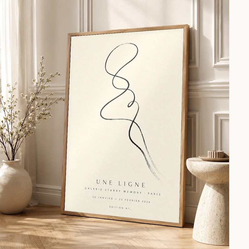 One Line | Abstract Wall Art | Modern Gallery Poster | Black and Cream Minimalist Print | Printed & Shipped image 1