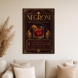 Bordeaux Art Deco Negroni Recipe Wall Art Print | Gold Cocktail Recipe Poster | Bar Cart Decor Print | Kitchen Wall Art image 4