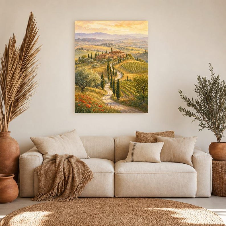 Toscane reisposter | Zachte schildering Italië muurdecoratie | Print van het Toscaanse platteland | Gedrukt en verzonden afbeelding 7