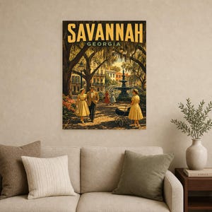 Savannah Travel Poster | Vintage 1950s Spanish Moss Print | Georgia Wall Art Print | Mid Century City Decor image 8