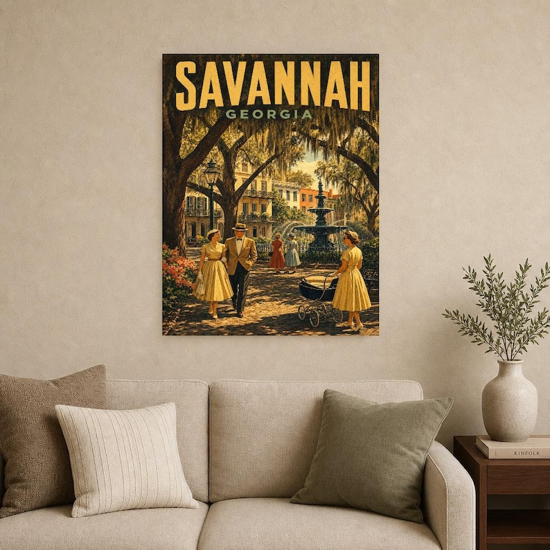 Savannah Travel Poster | Vintage 1950s Spanish Moss Print | Georgia Wall Art Print | Mid Century City Decor image 8