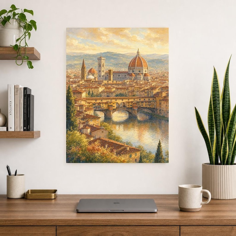 Florence Travel Poster | Soft Painting Italy Wall Art | Duomo and Arno Tuscany Print | Printed & Shipped image 8