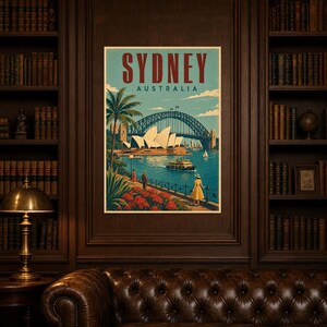 Reseaffisch med Sydney | Vintagetryck av operahuset | Australisk väggkonst | Tryckt och skickad bild 5