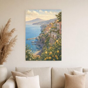 Sorrento Travel Poster | Soft Painting Italy Wall Art | Bay of Naples Coastal Print | Printed & Shipped image 5