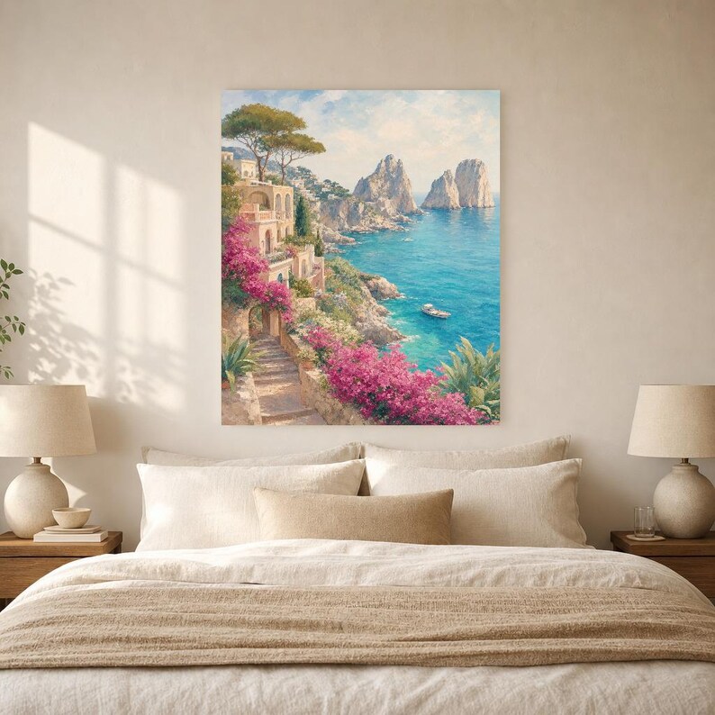 Pôster de Viagem para Capri | Pintura Suave para Parede | Arte Italiana | Impressão Costeira Mediterrânea com Faraglioni | Impresso e Enviado imagem 6
