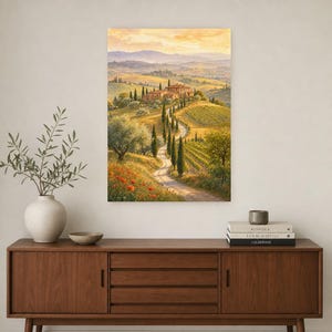 Toscane reisposter | Zachte schildering Italië muurdecoratie | Print van het Toscaanse platteland | Gedrukt en verzonden afbeelding 2
