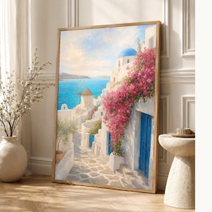 Paros Travel Poster | Soft Painting Greece Wall Art | Greek Island Cyclades Coastal Print | Printed & Shipped image 1