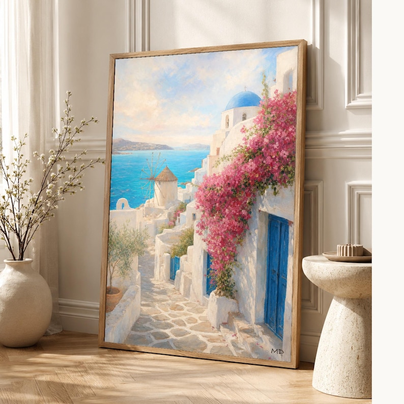 Paros Travel Poster | Soft Painting Greece Wall Art | Greek Island Cyclades Coastal Print | Printed & Shipped image 1