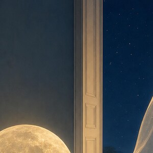 Impresión de arte de pared de luna surrealista ? Póster de dormitorio con paisaje de ensueño | Luna llena en una habitación Surrealismo suav imagen 3