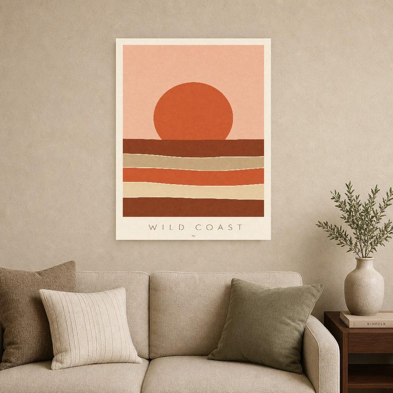 Rust Sun Coastal Cliffs Wall Art Print | Minimalist Named Sun Poster | Cut-Paper Mid-Century Print | Blush Boho Decor image 9