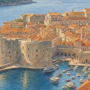 Dubrovnik Travel Poster | Soft Painting Croatia Wall Art | Adriatic Old Town Coastal Print | Printed & Shipped image 3