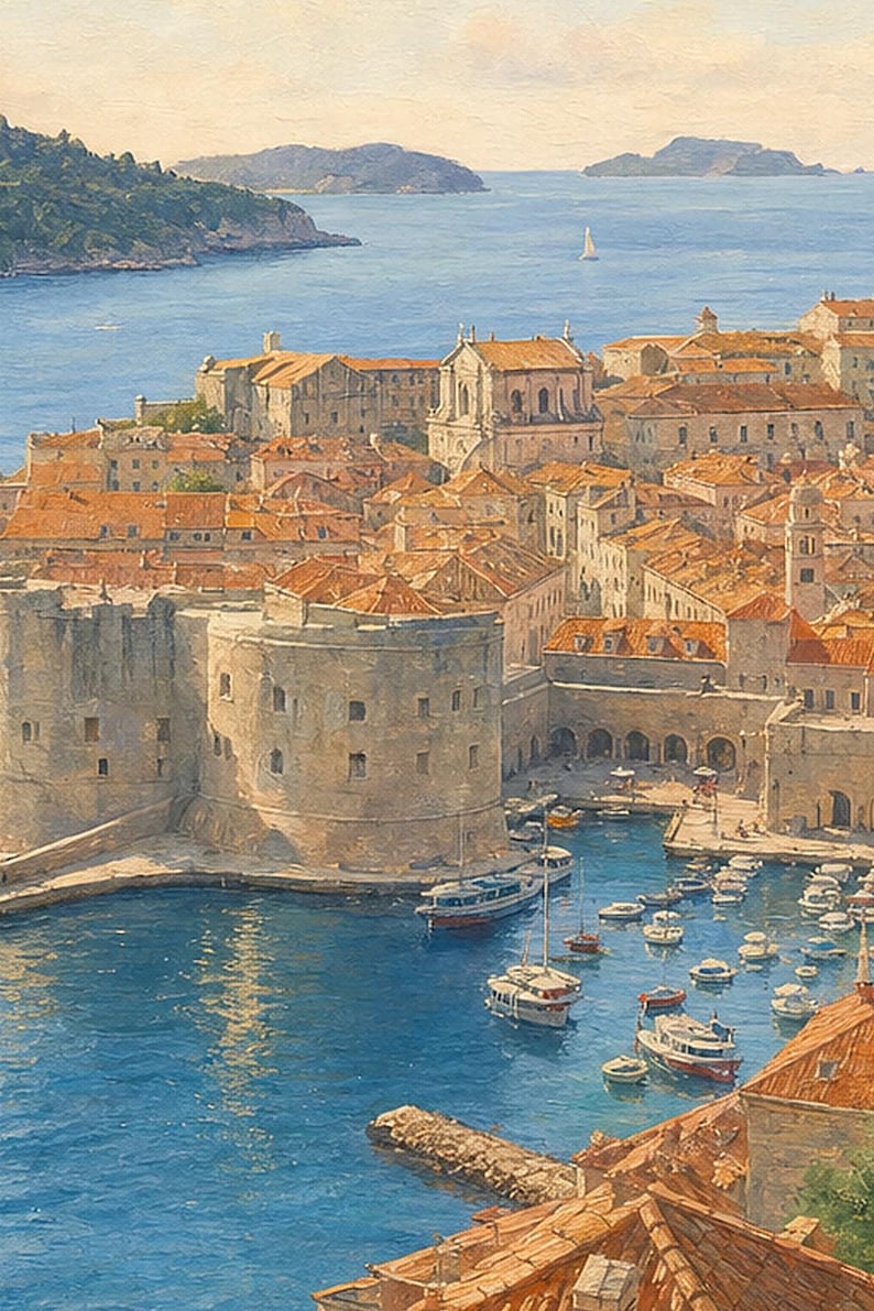 Dubrovnik Travel Poster | Soft Painting Croatia Wall Art | Adriatic Old Town Coastal Print | Printed & Shipped image 3