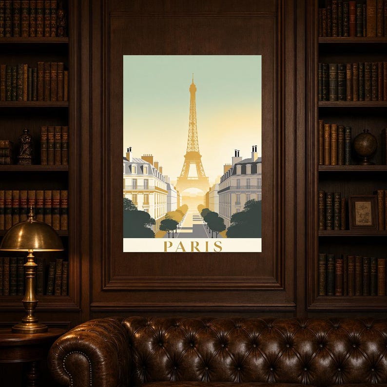 Póster de viaje vintage de París | Impresión de arte retro de la ciudad de Francia | Decoración de pared de regalo de inauguración de la cas imagen 7