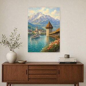 Reiseposter Vierwaldstättersee | Wandbild Schweiz (weiche Malerei) | Kunstdruck eines Sees in den Schweizer Alpen | Gedruckt & Versand Bild 2