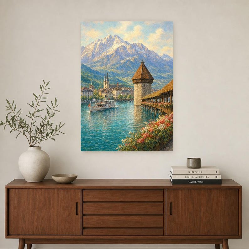 Reiseposter Vierwaldstättersee | Wandbild Schweiz (weiche Malerei) | Kunstdruck eines Sees in den Schweizer Alpen | Gedruckt & Versand Bild 2