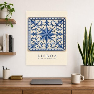 Lisbon Azulejo Tile Wall Art | Cobalt Blue Portuguese Maiolica Poster | Lisbon Travel Print | Mediterranean Kitchen Decor | Portugal Gift image 8