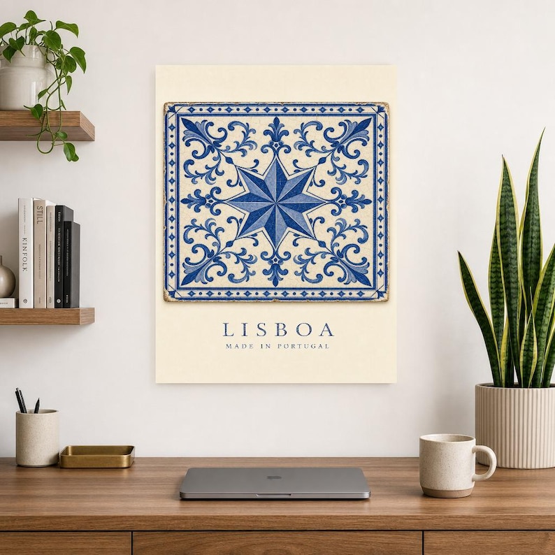 Lisbon Azulejo Tile Wall Art | Cobalt Blue Portuguese Maiolica Poster | Lisbon Travel Print | Mediterranean Kitchen Decor | Portugal Gift image 8