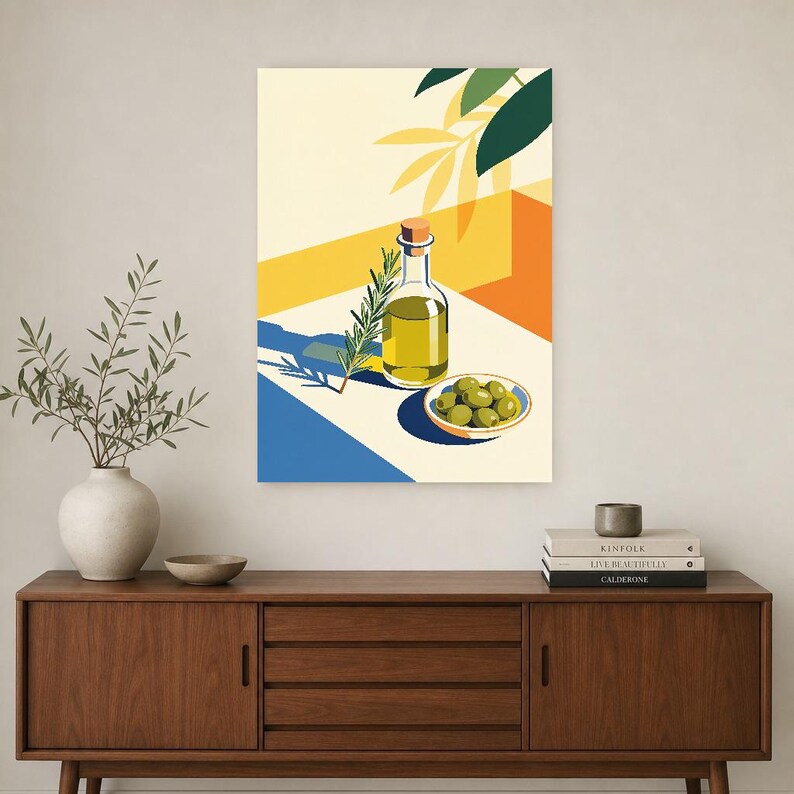 Mediterraner Olivenöl-Küchendruck | Dolce Vita Italienischer Wandkunstdruck | Esszimmer-Sommerdekoration Bild 3