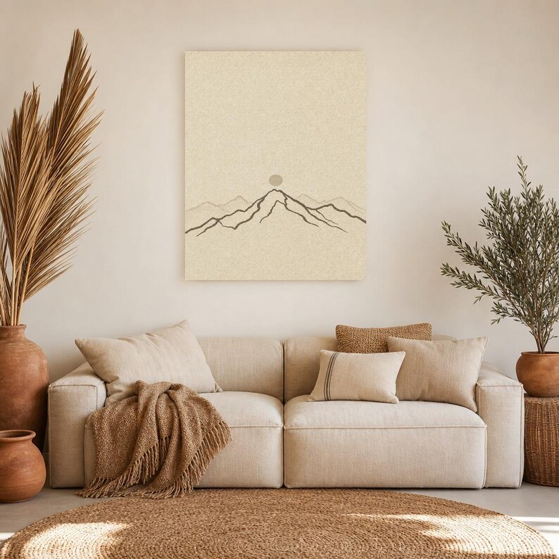 Neutral Gallery Wall Set Japandi Wall Art Print | Sand Beige Mountain Line | Wabi Sabi Minimal Print image 7