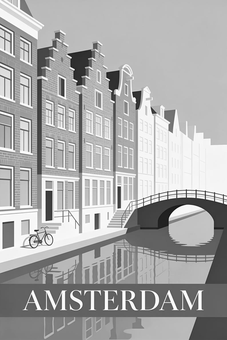 Amsterdam Vintage Travel Poster | Retro Netherlands City Art Print | Housewarming Gift Wall Decor image 17
