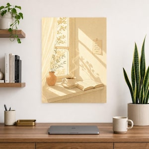 Slow Living Wall Art Print | Morning Coffee Window Poster | Cozy Kitchen Art | Warm Minimal Hand Drawn Wall Decor image 8