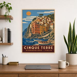 Cinque Terre Travel Poster | Riomaggiore Vintage Wall Art Print | Italian Coast Print | Italian Riviera Decor | Colorful Village Art image 8