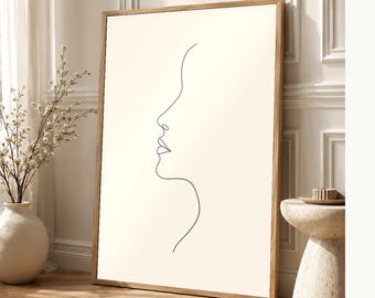 One Line Woman Face Wall Art Print | Minimalist Line Art Print | Abstract Female Profile Poster | Ivory Bedroom Decor | Line Drawing