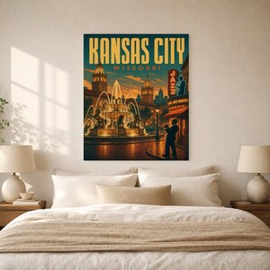 Póster turístico de Kansas City | Lámina vintage de las fuentes de jazz de los años 50 | Lámina decorativa de Missouri | Decoración urbana de mediados de siglo imagen 5