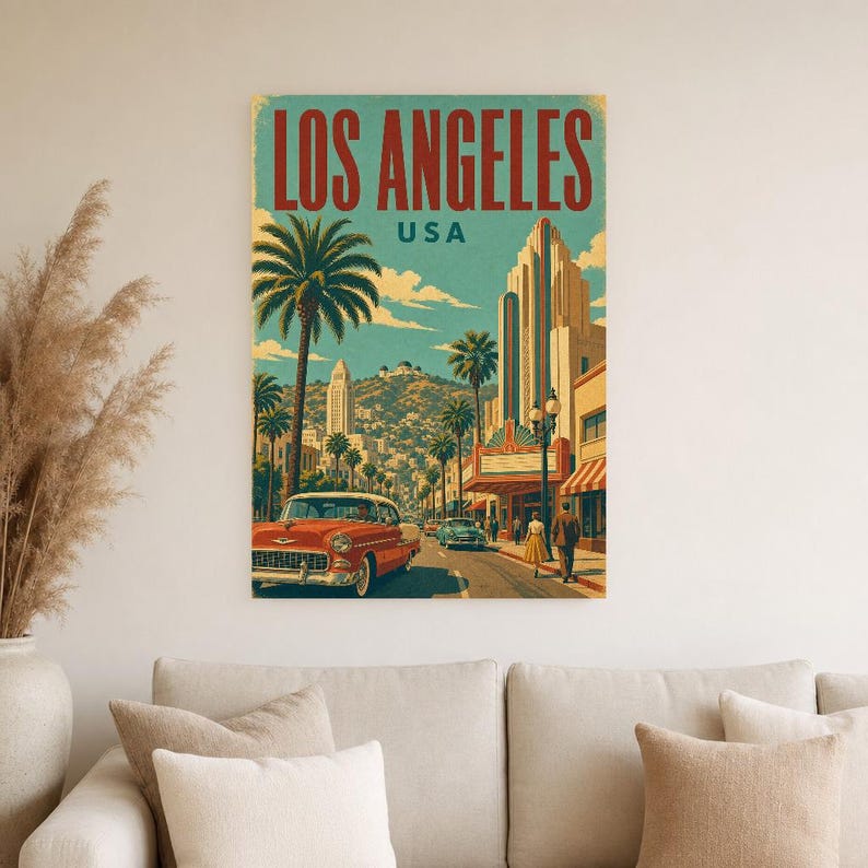 Los Angeles Travel Poster | Vintage Palms Print | USA Wall Art | Printed & Shipped image 4
