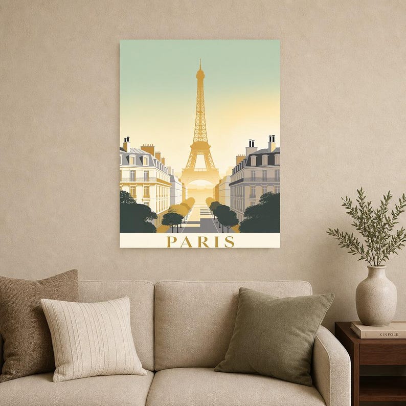 Póster de viaje vintage de París | Impresión de arte retro de la ciudad de Francia | Decoración de pared de regalo de inauguración de la cas imagen 12