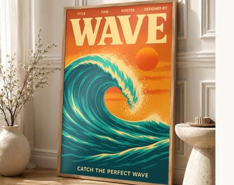 Wave Retro Poster | Vintage 70s Wall Art Print | Aesthetic Magazine Print | Mid Century Retro Decor Gift