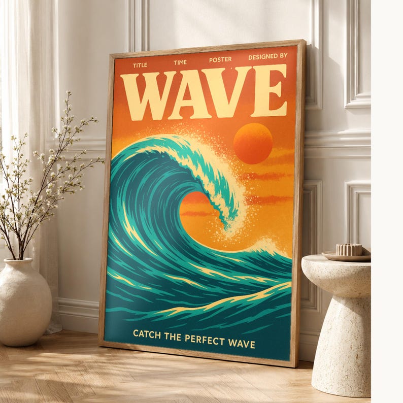 Wave Retro Poster | Vintage 70s Wall Art Print | Aesthetic Magazine Print | Mid Century Retro Decor Gift image 1