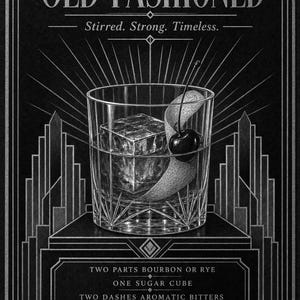 Gold Art Deco Old Fashioned Recipe Wall Art Print | Amber Cocktail Recipe Poster | Bar Cart Decor Print | Kitchen Wall Art image 10