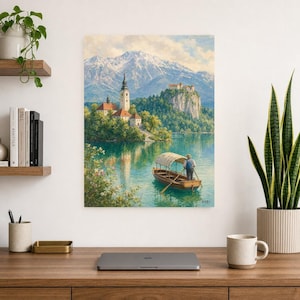 Lake Bled Travel Poster | Soft Painting Slovenia Wall Art | Alpine Island Church Print | Printed & Shipped image 8