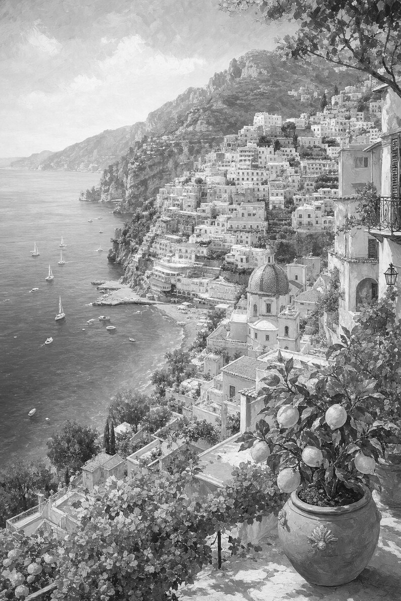 Amalfi Coast Travel Poster | Soft Painting Italy Wall Art | Mediterranean Coastal Print | Printed & Shipped image 10