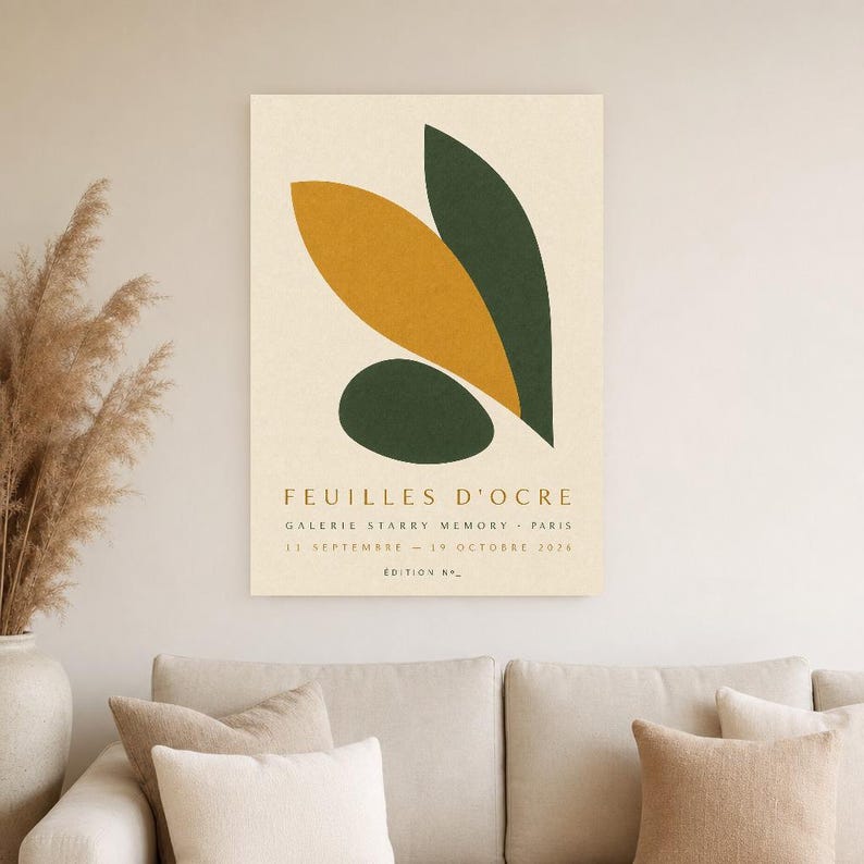 Ocher Leaves | Abstract Wall Art | Modern Gallery Poster | Ocher and Green Minimalist Print | Printed & Shipped image 4